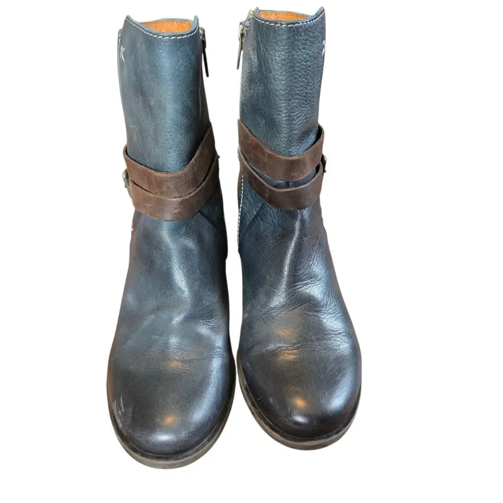 Pikolinos Le Mans Blue Green Petrol Teal Leather Mid Strap Ankle Boots 39